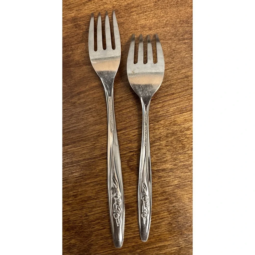 Vtg Superior Stainless Steel Flatware USA Radiant Rose Dinner Fork & Salad Fork